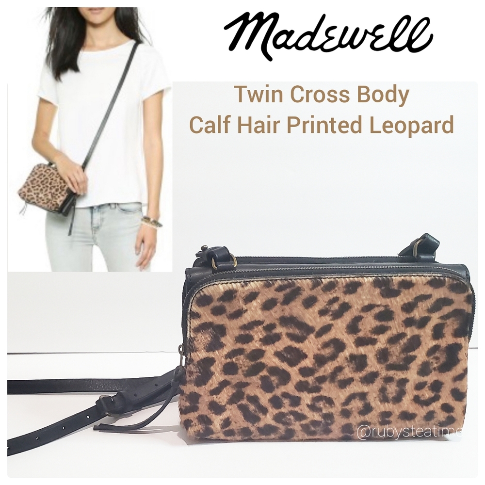🎉MADEWELL Limited Edition Twin Cross Body Bag,Calf Hair with Leopard Print, NEW